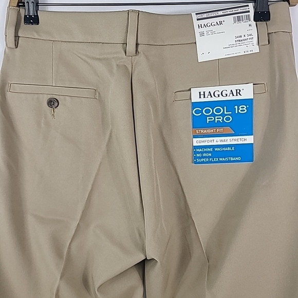 Haggar Cool 18 Pro Men’s 34 W x 34 L Tan No Iron Classic Fit Dress Pants NWT - Picture 6 of 7